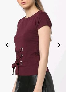 Tally Weijl Goth Corset Burgundy Maroon Tie Up Tee