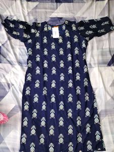 Brand New Navy Blue Ikat Print Straight Kurti