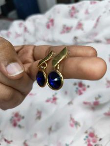 Blue Stone And Gold Statement Earrings