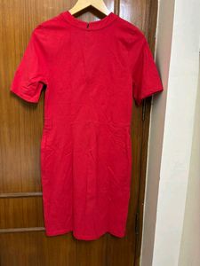 Red Short Sleeve Midi Dress