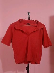 Red Collared Cropped Top