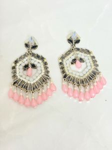 Elegant Pink &amp; White Stone Earrings
