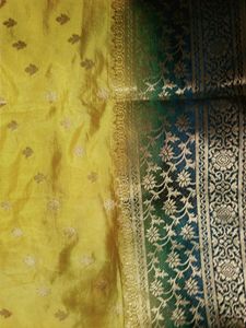 Beautiful Golden And Blue Combination Silk Saree