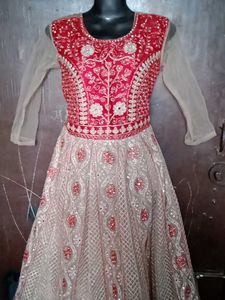 Red Embellished Ethnic Gown Chain Damage