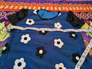 Blue Floral Mesh Dress with Black Lace Trim