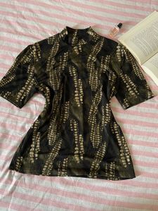 Abstract Print Mock Neck Top