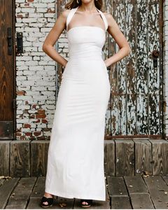 Elegant White Halter Maxi Dress