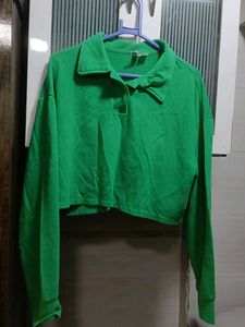 Green Crop Collared Sweatshirt