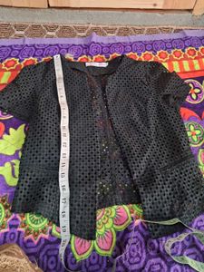 Chic Black Eyelet Cropped Jacket