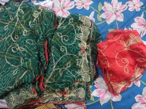 Embroidery bandhini saree with blouse piece