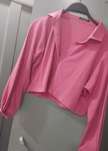 peach and panda Cropped Button-Up Shirt