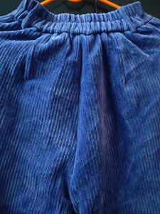 Blue Corduroy Wide Leg Pants