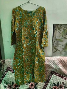Olive Green Floral Print Kurta Set