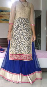 Indo western blue and beige color net with dupatta
