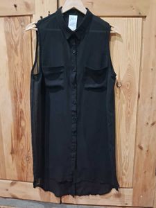 Chic Sleeveless Black Sheer Blouse