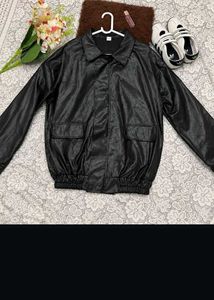 Black Faux Leather Bomber Jacket