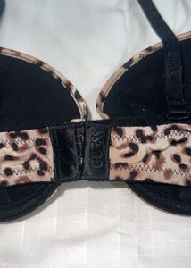 GUESS Leopard Print Bra with Lace Details