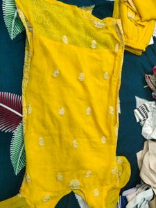 Yellow chikaankari kurta Pajama And Dupatta Set