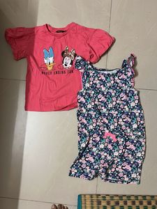 Cute Girls' Disney T-Shirt & Floral Romper Set