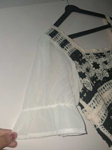 Crochet Floral Top with Ruffle Sleeves