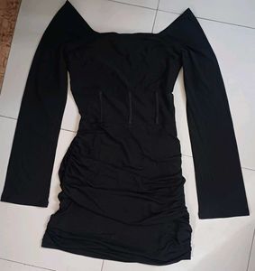 Chic Black Sheer Mesh Ruched Dress