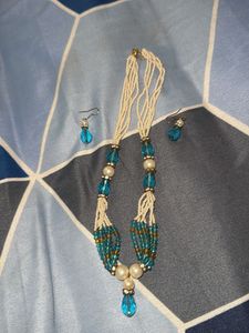Aqua Beaded Necklace &amp; Earring Set