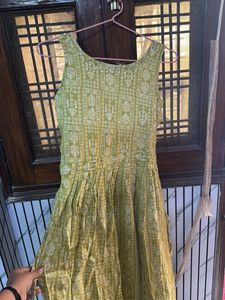 Women Olive Green Printed Cotton Maxi Dress