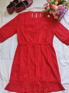 Chic Red Lace Detail Dress