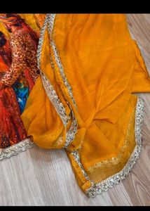 Vibrant Yellow suit  with Traditional Print