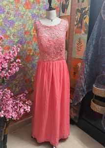 Elegant Coral Lace Gown
