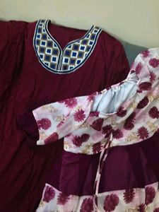 Maroon Kurta Set with Floral Print