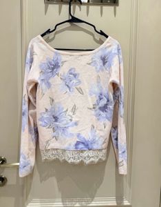 Floral Lace Trim Long Sleeve Top