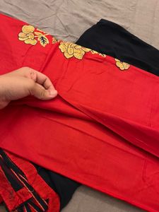 Red Embroidered Kurta Set 3 piece