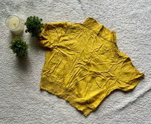 Mustard Yellow Button-Up Short Sleeve Crop Top