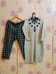🇳🇿💫🎀Elegant Grey Kurta with green Palazzos
