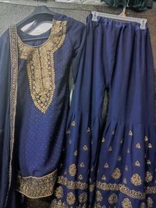 Navy Blue Embellished Sharara Suit