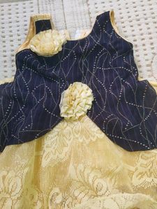 Baby Girl Frock Blue And Cream Colour