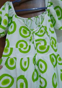 Green Circle Print Midi Dress