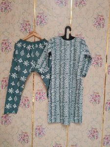 🇳🇿💫🎀Stylish Teal &amp; White Printed Kurta Set