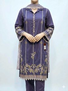 Embroidered Purple Kurta Set with Dupatta
