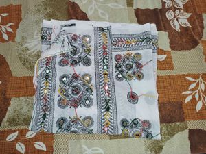 White Dupatta with Ethnic Print