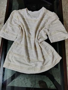 Cream Textured Short Sleeve Top