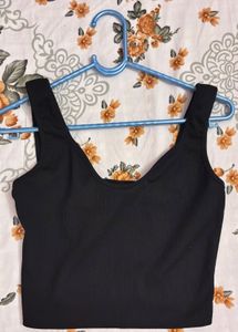 Black Ribbed Cropped Tank Top