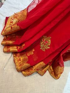 Elegant Red & Gold Embroidered Saree