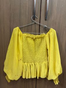 Chic Yellow Smocked Puff Sleeve Top