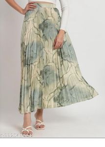 Printed Pleated Maxi Skirt