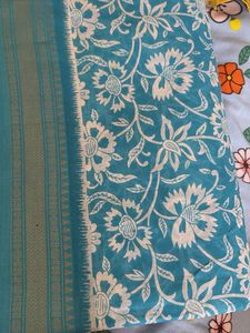 Stunning Teal Floral Print Saree