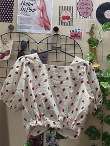 Cute Strawberry Print Cropped Top