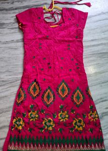 ​Rani Pink Embroidered Kurti &amp; Salwar Set
