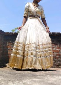 Elegant White &amp; Gold Lehenga Set